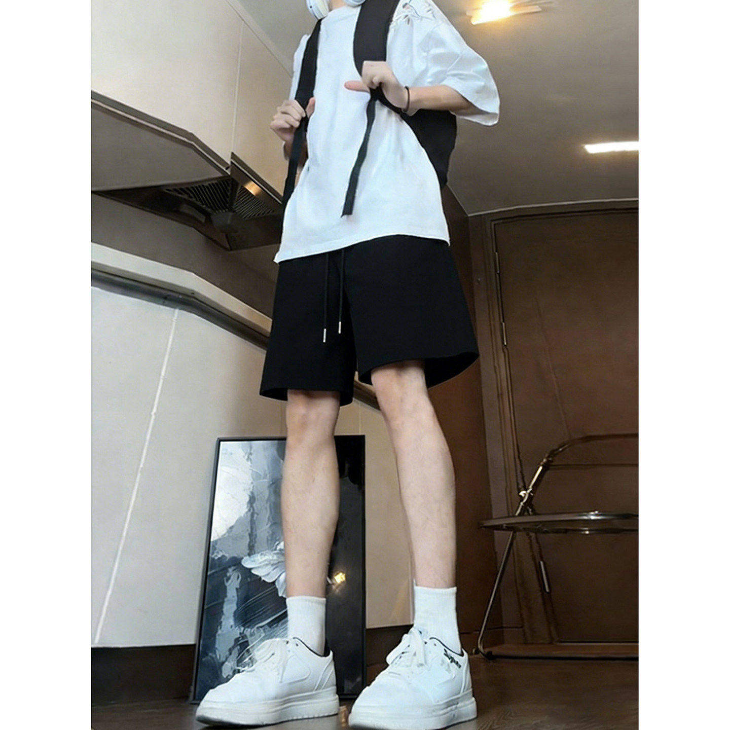 青少年黑色运动短裤男生夏季薄款冰丝速干裤子cleanfit休闲五分裤