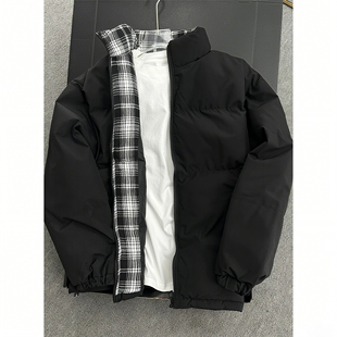 cleanfit美式晋江棉服男冬季保暖加厚棉衣外套格子拼接立领面包服