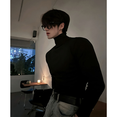 黑色半高领德绒打底衫男款