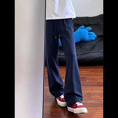 藏青男夏薄冰丝速干显腿长微喇裤