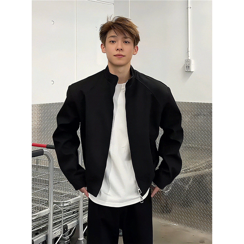春秋美式痞帅立领短款男士夹克图片