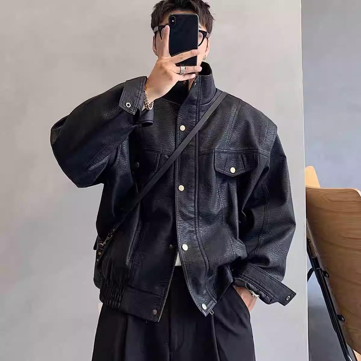 高级感短款机车pu皮衣痞帅男小众赛车服设计cleanfit夹克外套潮牌