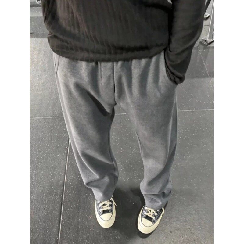 深灰色重磅运动卫裤男秋季美式慵懒松弛感裤子cleanfit直筒休闲裤