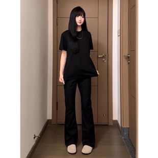 柳叶弯刀黑色牛仔裤男女夏季美式高街显瘦显高裤子cleanfit微喇裤