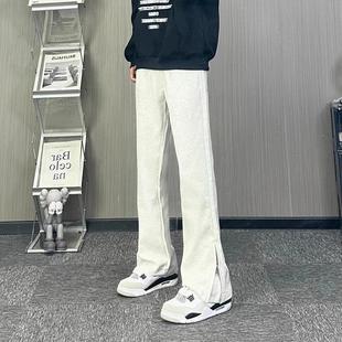 白灰色拉链微喇卫裤男款春夏季运动裤子高个子美式修身窄版直筒裤