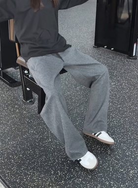 深灰色健身运动卫裤男款秋冬美式直筒弯刀裤子cleanfit重磅休闲裤
