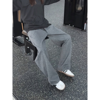 深灰秋冬重磅直筒弯刀卫裤男