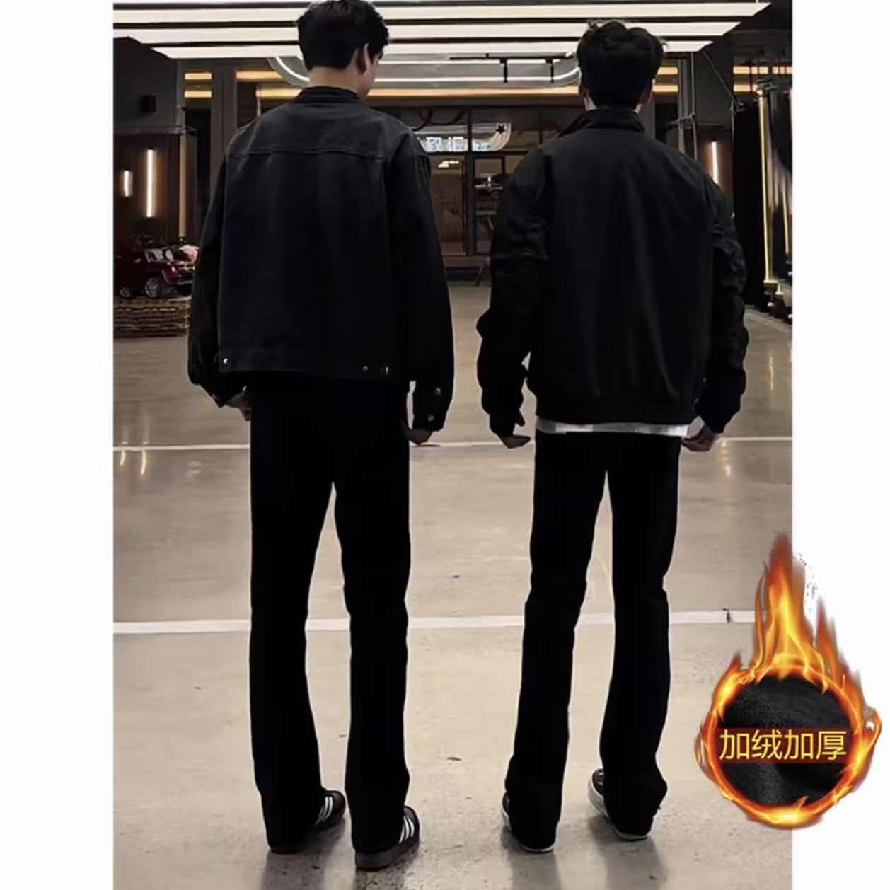 秋冬加绒加厚牛仔裤美式痞帅