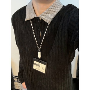 美式痞帅高级感polo衫男款冬季加绒黑色长袖t恤加厚翻领内搭卫衣