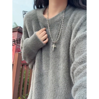 深灰色马海毛毛衣男女秋冬季