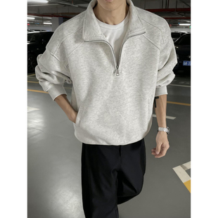 美式复古半拉链立领卫衣男款秋季重磅内搭打底衫cleanfit情侣外套