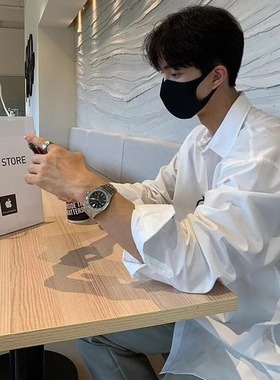 纯白色cityboy廓形衬衫长袖男款夏季潮牌痞帅高级感西装内搭衬衣