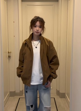 美拉德棕色飞行夹克外套男女款