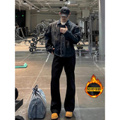 男款 秋冬季 黑色显瘦垂感加绒裤 cleanfit弯刀西裤 子休闲微喇直筒裤