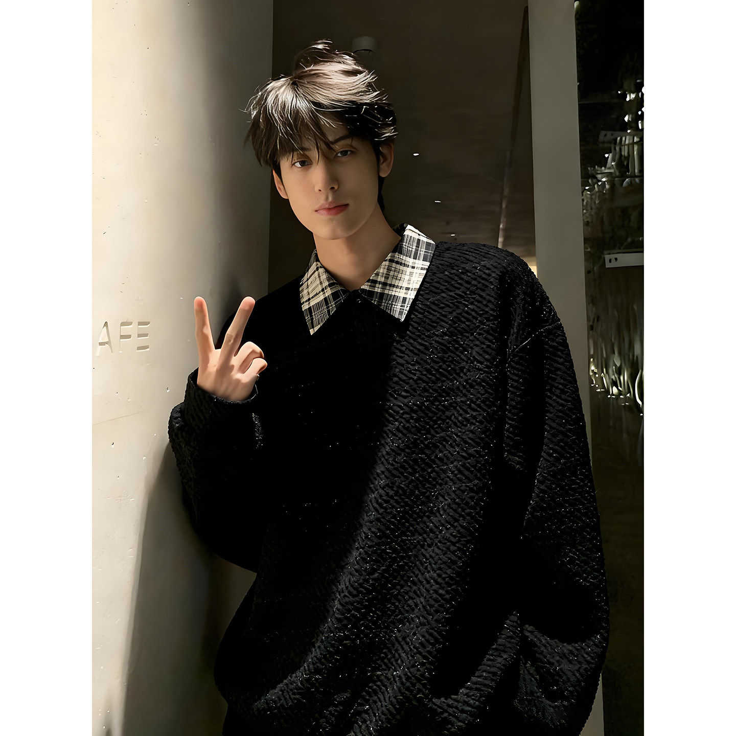 美式重磅雪尼尔格纹长袖卫衣男秋冬加绒老钱风假两件斜纹针织T恤,男装,卫衣,淘宝优惠券,粉丝福利购,淘宝优惠卷