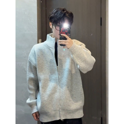 cleanfit白灰色针织开衫外套男款