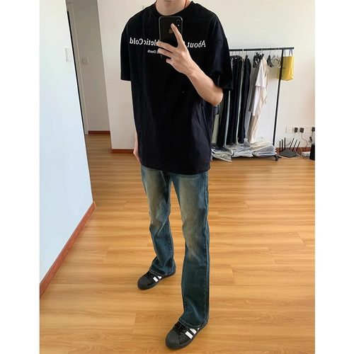 美式复古深蓝色牛仔裤男款