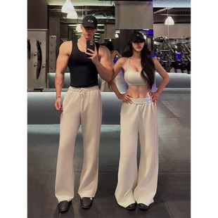 白花灰弯刀卫裤男款秋冬垂感微喇休闲情侣直筒裤美式健身运动裤子