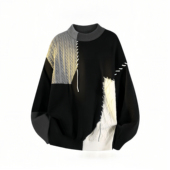 美式 设计感上衣 内搭可外穿小众针织衫 复古拼接圆领毛衣男款 秋冬季