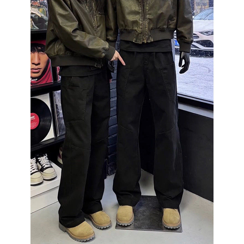 黑色美式cleanfit裤子男款冬季痞帅高级感工装裤显腿长弯刀牛仔裤,男装,牛仔裤,淘宝优惠券,粉丝福利购,淘宝优惠卷