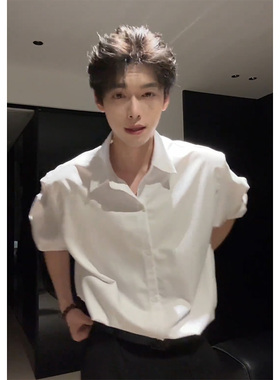 那不勒斯白色衬衫男士长袖高级感西装内搭秋季轻熟风痞帅衬衣外套