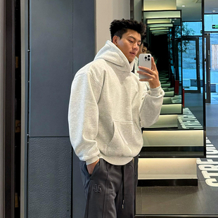 520g重磅花灰色卫衣男款秋冬加绒硬挺连帽衫美式复古cleanfit外套