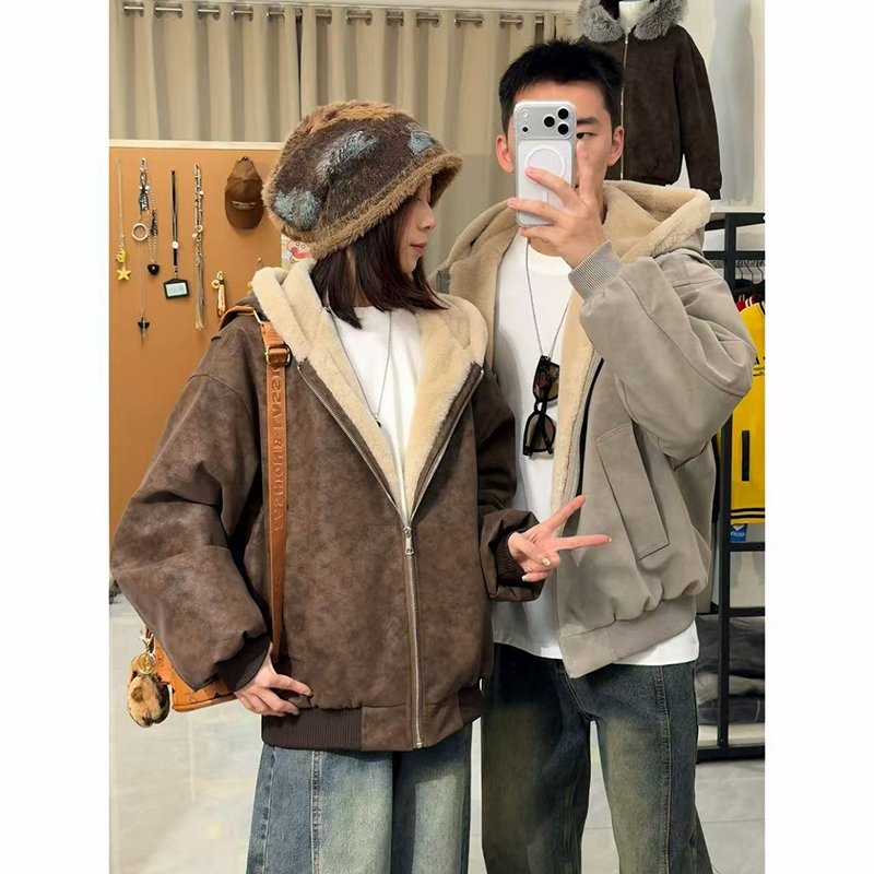 美式复古情侣座山雕棉袄外套