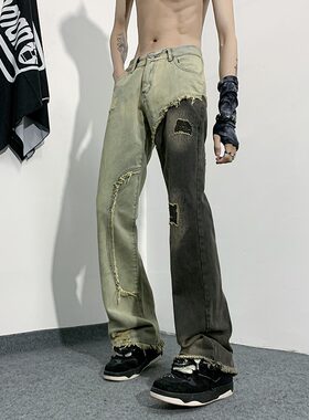 欧美vibe裤子微喇双色美式高街