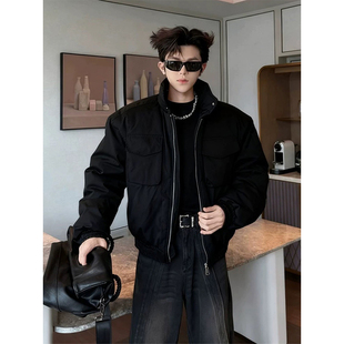 黑色美式骑兵棉服外套男冬季痞帅立领工装棉衣加厚飞行夹克棒球服