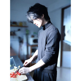 黑色可翻高领毛衣男款冬季人夫感修身显瘦针织衫高级感内搭打底衫