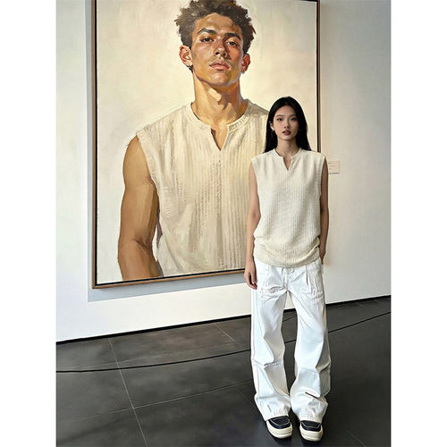 夏季男款冰丝速干小V领汗背心