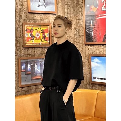 王嘉尔同款纯色t恤夏季高克重磅