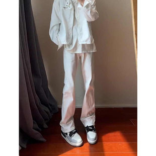 高街vibe裤 秋冬新款 子cleanfit白色微喇牛仔裤 显瘦弯刀裤 男款 美式