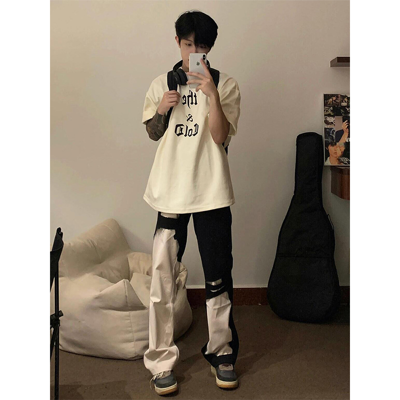 cleanfit黑白拼色牛仔裤