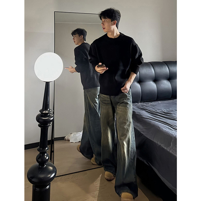 cleanfit黑色圆领毛衣男款秋冬