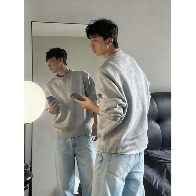 cleanfit浅灰色圆领毛衣男款