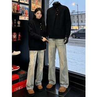 猫须闪电竹节纹牛仔裤男款春季美式vibe风格裤子显腿长直筒微喇裤