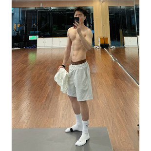 白灰色重磅运动短裤男夏季美式直筒五分卫裤cleanfit休闲健身裤子