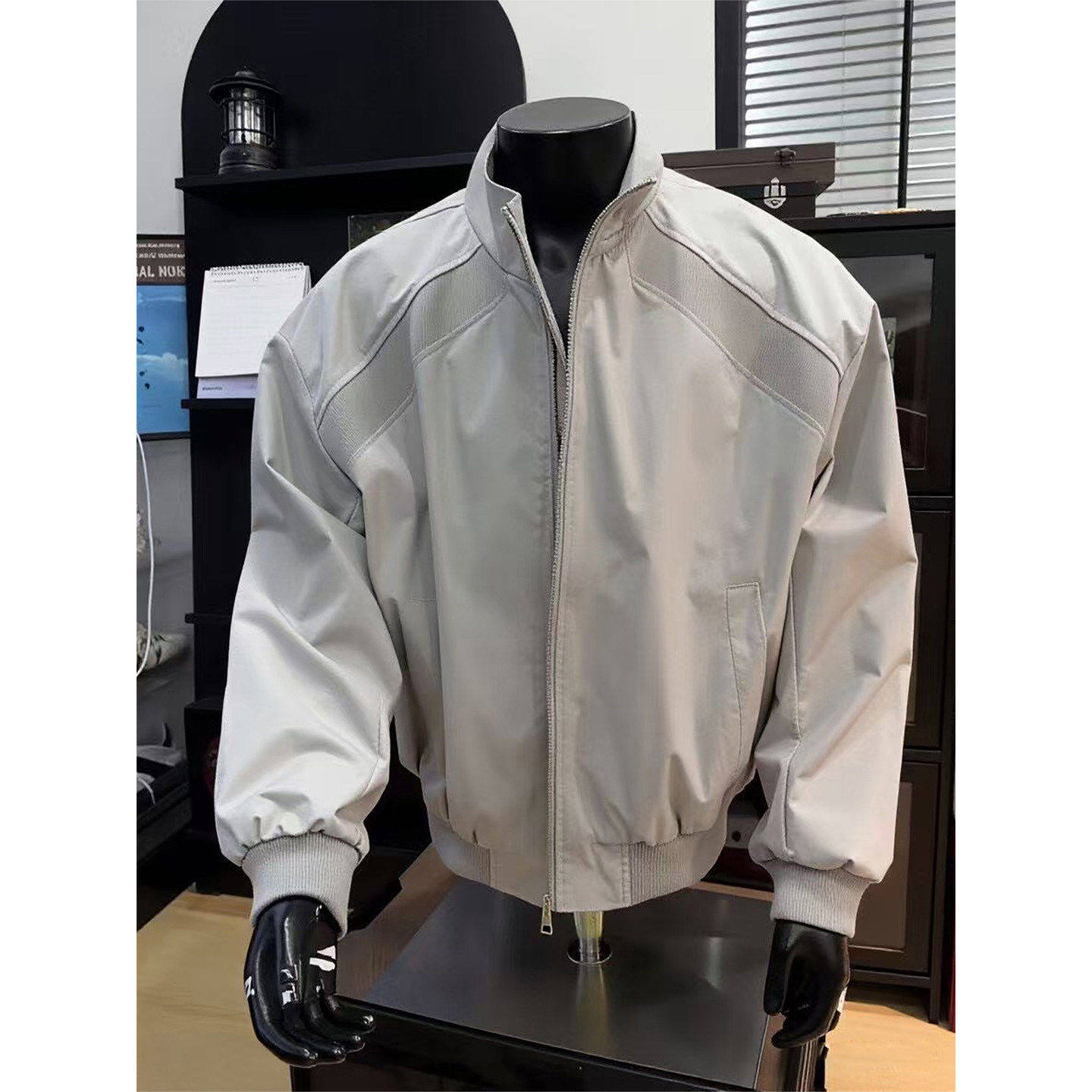 浅灰色解构拼接飞行夹克男春秋bomber廓形棒球服美式工装短款外套