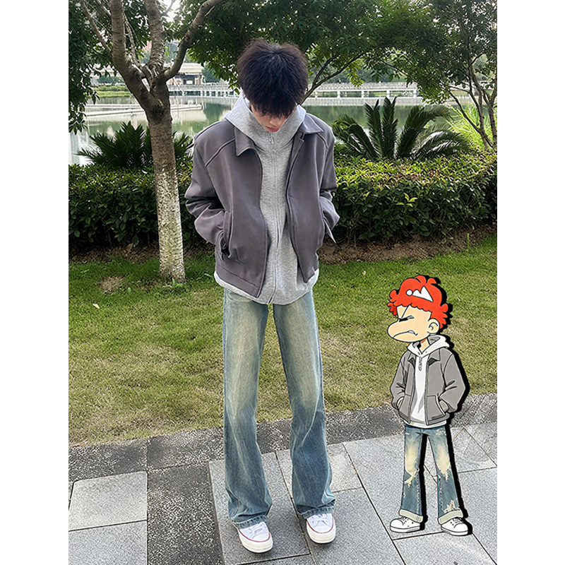 cleanfit复古蓝微喇牛仔裤男款