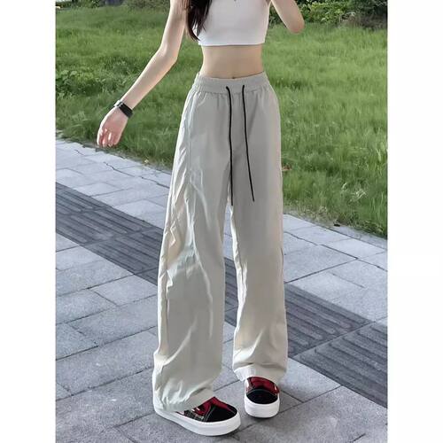 夏季灰色网眼速干冰丝阔腿裤男