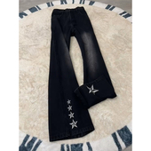 高街五角星刺绣牛仔裤 男秋冬加绒vibe微喇裤 子修身 美式 显瘦直筒裤