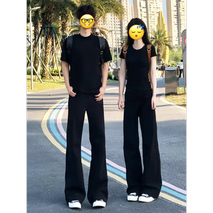 美式高街弯刀牛仔裤男女款夏季薄款微喇直筒裤cleanfit情侣裤子