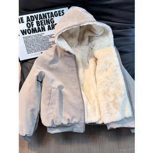 美式复古座山雕pu皮棉服男款冬季潮牌加绒加厚高级感连帽棉衣外套