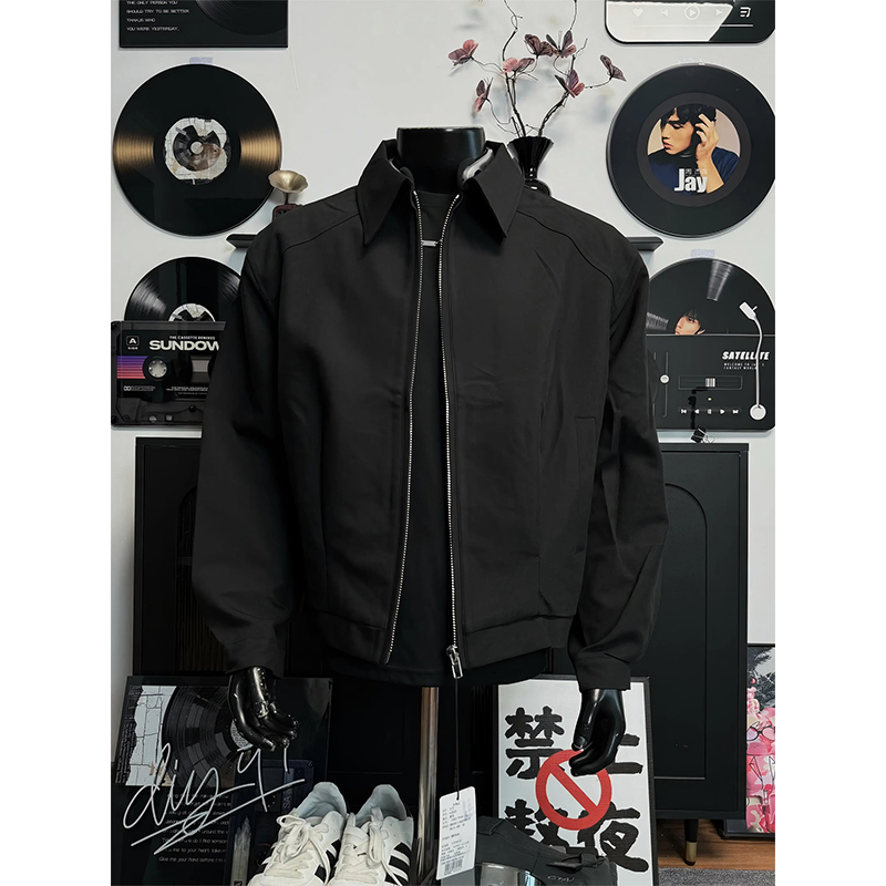 黑色cleanfit美式短款垫肩外套男