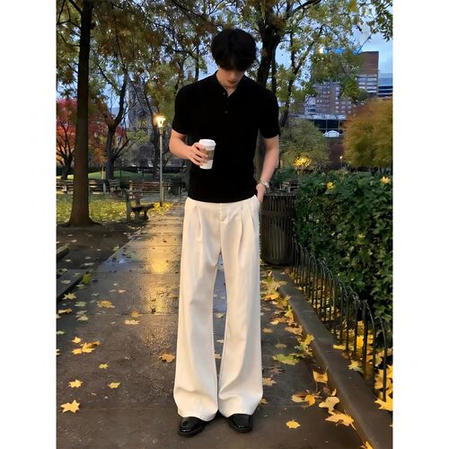 老钱风仿亚麻褶皱男夏季薄西裤