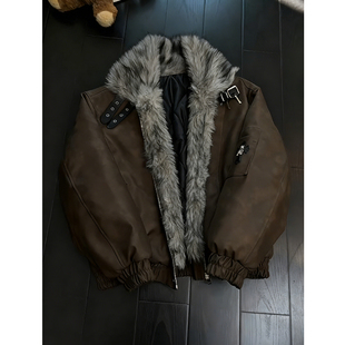 美拉德十字架座山雕毛领棉衣外套男款冬季加厚保暖设计感短款棉服