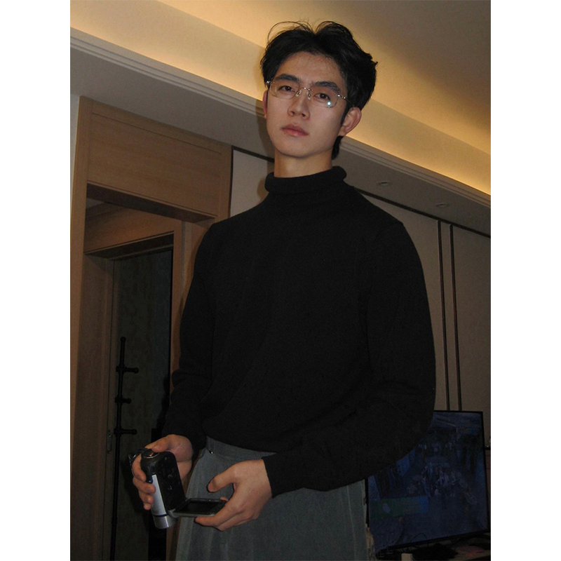 cleanfit黑色高领毛衣男冬季加绒