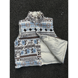 费尔岛羊羔绒马甲男女外穿冬高级感摇粒绒无袖 坎肩双面穿提花棉服