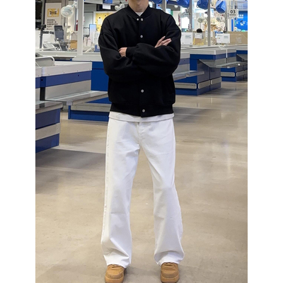 白色加绒加厚显腿微喇牛仔裤男